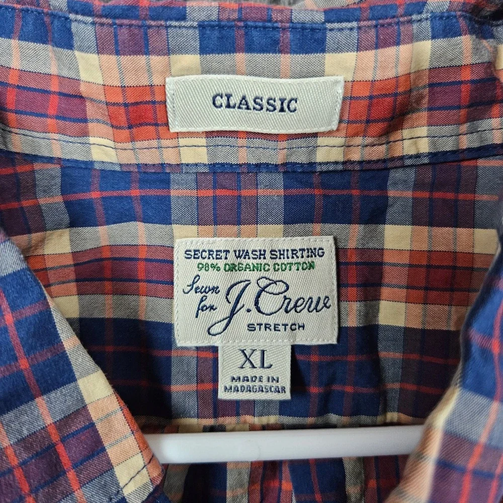 J. Crew Mens‎ XL Classic Button Up Shirt Organic Cotton Plaid Stretch